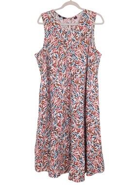 Lands' End linen shift dress floral pockets beach tropical vacation resort wear